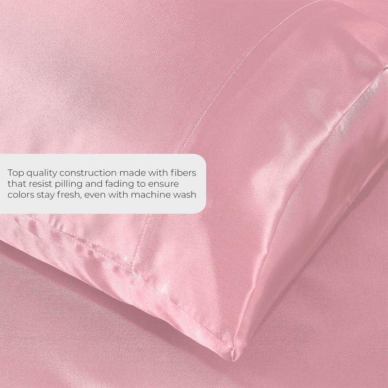 Pure Bedding Satin Sheets Full [4-Piece, Pink] Hotel Luxury Silky Bed Sheets - Extra Soft 1800 Microfiber Sheet Set, Wrinkle, Fade, Deep Pocket Fitted Sheet, Flat Sheet, Pillow Cases - Image 3